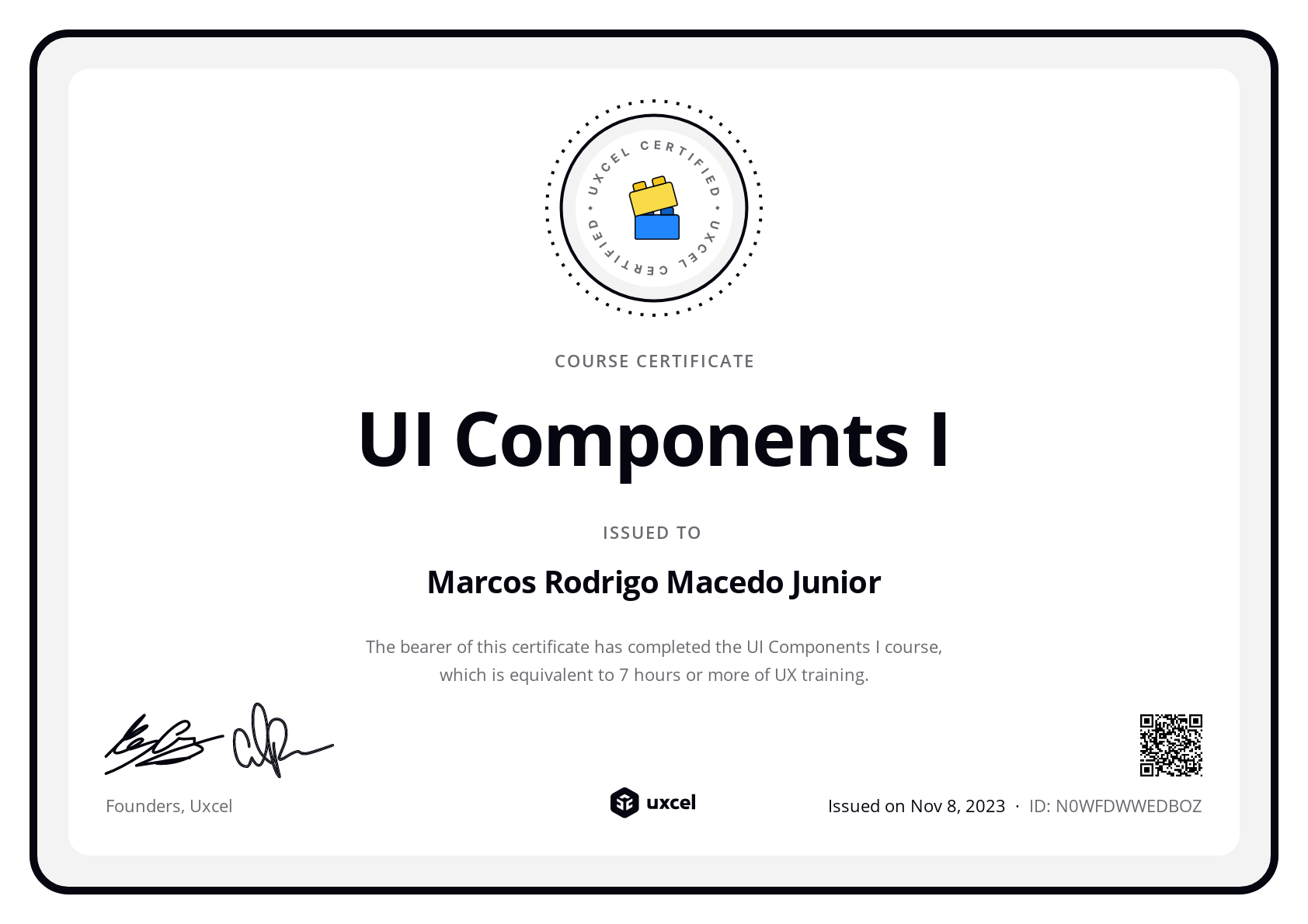 Marcos Rodrigo Macedo Junior's certificate